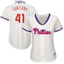Women's Majestic Philadelphia Phillies #41 Carlos Santana Authentic Cream Alternate Cool Base MLB Jersey