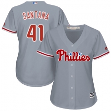 Women's Majestic Philadelphia Phillies #41 Carlos Santana Replica Grey Road Cool Base MLB Jersey