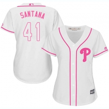 Women's Majestic Philadelphia Phillies #41 Carlos Santana Replica White Fashion Cool Base MLB Jersey