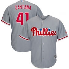 Youth Majestic Philadelphia Phillies #41 Carlos Santana Authentic Grey Road Cool Base MLB Jersey