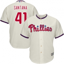 Youth Majestic Philadelphia Phillies #41 Carlos Santana Replica Cream Alternate Cool Base MLB Jersey