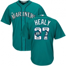 Men's Majestic Seattle Mariners #27 Ryon Healy Authentic Teal Green Team Logo Fashion Cool Base MLB Jersey