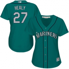 Women's Majestic Seattle Mariners #27 Ryon Healy Authentic Teal Green Alternate Cool Base MLB Jersey