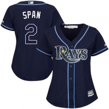 Women's Majestic Tampa Bay Rays #2 Denard Span Authentic Navy Blue Alternate Cool Base MLB Jersey