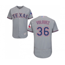 Men's Texas Rangers #36 Edinson Volquez Grey Road Flex Base Authentic Collection Baseball Jersey