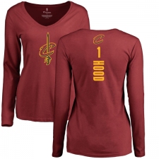 NBA Women's Nike Cleveland Cavaliers #1 Rodney Hood Maroon Backer Long Sleeve T-Shirt