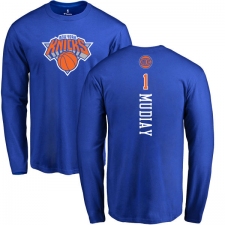 NBA Nike New York Knicks #1 Emmanuel Mudiay Royal Blue Backer Long Sleeve T-Shirt