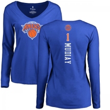 NBA Women's Nike New York Knicks #1 Emmanuel Mudiay Royal Blue Backer Long Sleeve T-Shirt