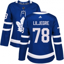 Women's Adidas Toronto Maple Leafs #78 Timothy Liljegren Authentic Royal Blue Home NHL Jersey