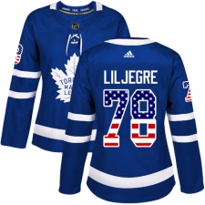 Women's Adidas Toronto Maple Leafs #78 Timothy Liljegren Authentic Royal Blue USA Flag Fashion NHL Jersey