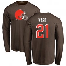 NFL Nike Cleveland Browns #21 Denzel Ward Brown Name & Number Logo Long Sleeve T-Shirt
