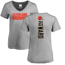 NFL Women's Nike Cleveland Browns #21 Denzel Ward Ash Backer V-Neck T-Shirt