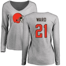 NFL Women's Nike Cleveland Browns #21 Denzel Ward Ash Name & Number Logo Long Sleeve T-Shirt