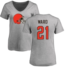 NFL Women's Nike Cleveland Browns #21 Denzel Ward Ash Name & Number Logo T-Shirt