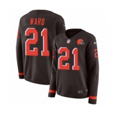 Women's Nike Cleveland Browns #21 Denzel Ward Limited Brown Therma Long Sleeve NFL Jersey