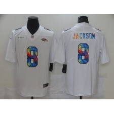 Men's Baltimore Ravens #8 Lamar Jackson White Rainbow Version Nike Limited Jersey