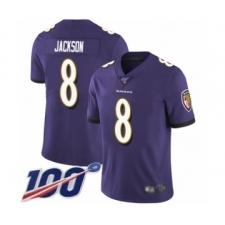 Men's Nike Baltimore Ravens #8 Lamar Jackson Purple Team Color Vapor Untouchable Limited Player 100th Season NFL Jersey