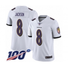 Men's Nike Baltimore Ravens #8 Lamar Jackson White Vapor Untouchable Limited Player 100th Season NFL Jersey