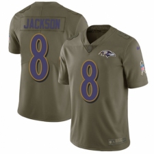 Youth Nike Baltimore Ravens #8 Lamar Jackson Limited Olive 2017 Salute to Service NFL Jersey