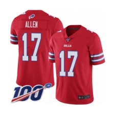 Men's Nike Buffalo Bills #17 Josh Allen Limited Red Rush Vapor Untouchable 100th Season NFL Jersey