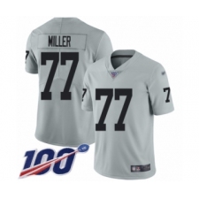 Men's Oakland Raiders #77 Kolton Miller Limited Silver Inverted Legend 100th Season Football Jersey