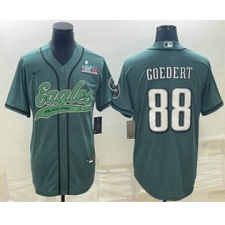 Men's Philadelphia Eagles #88 Dallas Goedert Green With Super Bowl LVII Patch Cool Base Stitched Baseball Jersey