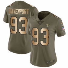 Women's Nike New Orleans Saints #93 Marcus Davenport Limited Olive/Gold 2017 Salute to Service NFL Jersey