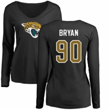NFL Women's Nike Jacksonville Jaguars #90 Taven Bryan Black Name & Number Logo Slim Fit Long Sleeve T-Shirt