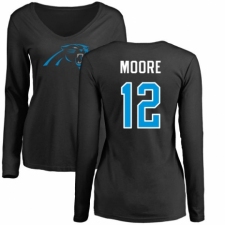 NFL Women's Nike Carolina Panthers #12 D.J. Moore Black Name & Number Logo Slim Fit Long Sleeve T-Shirt