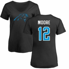 NFL Women's Nike Carolina Panthers #12 D.J. Moore Black Name & Number Logo Slim Fit T-Shirt