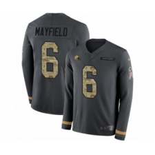 Men's Nike Cleveland Browns #6 Baker Mayfield Limited Black Salute to Service Therma Long Sleeve NFL Jersey