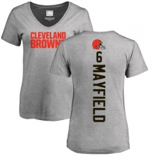 NFL Women's Nike Cleveland Browns #6 Baker Mayfield Ash Backer V-Neck T-Shirt