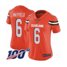 Women's Cleveland Browns #6 Baker Mayfield Orange Alternate 100th Season Vapor Untouchable Limited Player Football Jersey