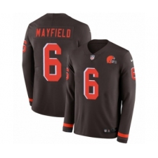 Youth Nike Cleveland Browns #6 Baker Mayfield Limited Brown Therma Long Sleeve NFL Jersey