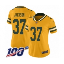 Women's Green Bay Packers #37 Josh Jackson Limited Gold Inverted Legend 100th Season Football Jersey