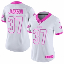 Women's Nike Green Bay Packers #37 Josh Jackson Limited White Pink Rush Fashion NFL Jersey