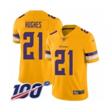 Men's Minnesota Vikings #21 Mike Hughes Limited Gold Inverted Legend 100th Season Football Jersey