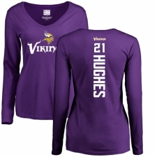 NFL Women's Nike Minnesota Vikings #21 Mike Hughes Purple Backer Slim Fit Long Sleeve T-Shirt