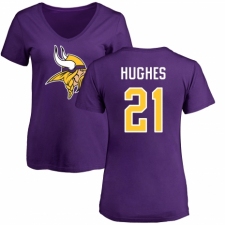 NFL Women's Nike Minnesota Vikings #21 Mike Hughes Purple Name & Number Logo Slim Fit T-Shirt