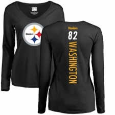 Women's Nike Pittsburgh Steelers #82 James Washington Black Backer Slim Fit Long Sleeve T-Shirt