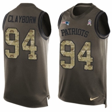 Men's Nike New England Patriots #94 Adrian Clayborn Limited Green Salute to Service Tank Top NFL Jersey