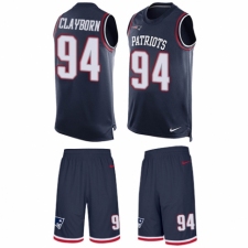 Men's Nike New England Patriots #94 Adrian Clayborn Limited Navy Blue Tank Top Suit NFL Jersey