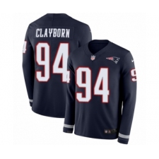 Men's Nike New England Patriots #94 Adrian Clayborn Limited Navy Blue Therma Long Sleeve NFL Jersey