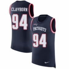 Men's Nike New England Patriots #94 Adrian Clayborn Navy Blue Rush Player Name & Number Tank Top NFL Jersey