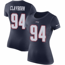 NFL Women's Nike New England Patriots #94 Adrian Clayborn Navy Blue Rush Pride Name & Number T-Shirt