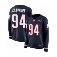 Women's Nike New England Patriots #94 Adrian Clayborn Limited Navy Blue Therma Long Sleeve NFL Jersey