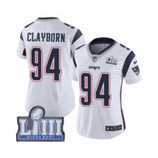 Women's Nike New England Patriots #94 Adrian Clayborn White Vapor Untouchable Limited Player Super Bowl LIII Bound NFL Jersey