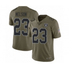 Youth Oakland Raiders #23 Nick Nelson Limited Olive 2017 Salute to Service Football Jersey