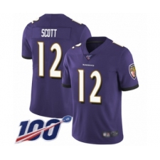 Men's Baltimore Ravens #12 Jaleel Scott Purple Team Color Vapor Untouchable Limited Player 100th Season Football Jersey