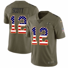 Men's Nike Baltimore Ravens #12 Jaleel Scott Limited Olive/USA Flag Salute to Service NFL Jersey